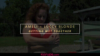 Ameli a óriási cicis nő és a világos szőke csaja Luccy Blonde kényeztetik egymást - Pornos.hu